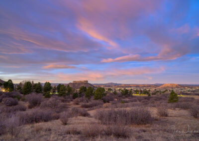 Photo of Dramatic Pink and Blue Skies over Castle Rock in the Fall