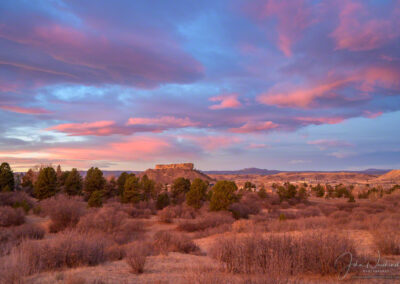 Very Dramatic Photo of Pink and Blue Skies over Castle Rock in the Fall