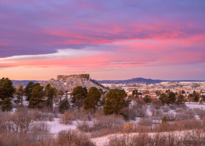 Photo of Pink Magenta Clouds over Castle Rock Colorado at Dawn with Freshly Fallen Snow