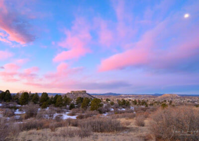 Pastel Pink and Blue Sunrise Photo Castle Rock CO with Moon