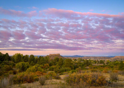 Purple Clouds Blue Sky over Castle Rock Autumn Sunrise